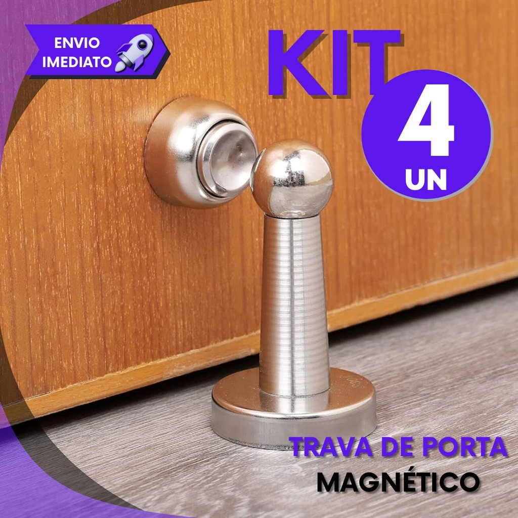 Kit Trava de Porta Magnética Antibatida Design Premium Aço Inox P/ Casa e Escritório