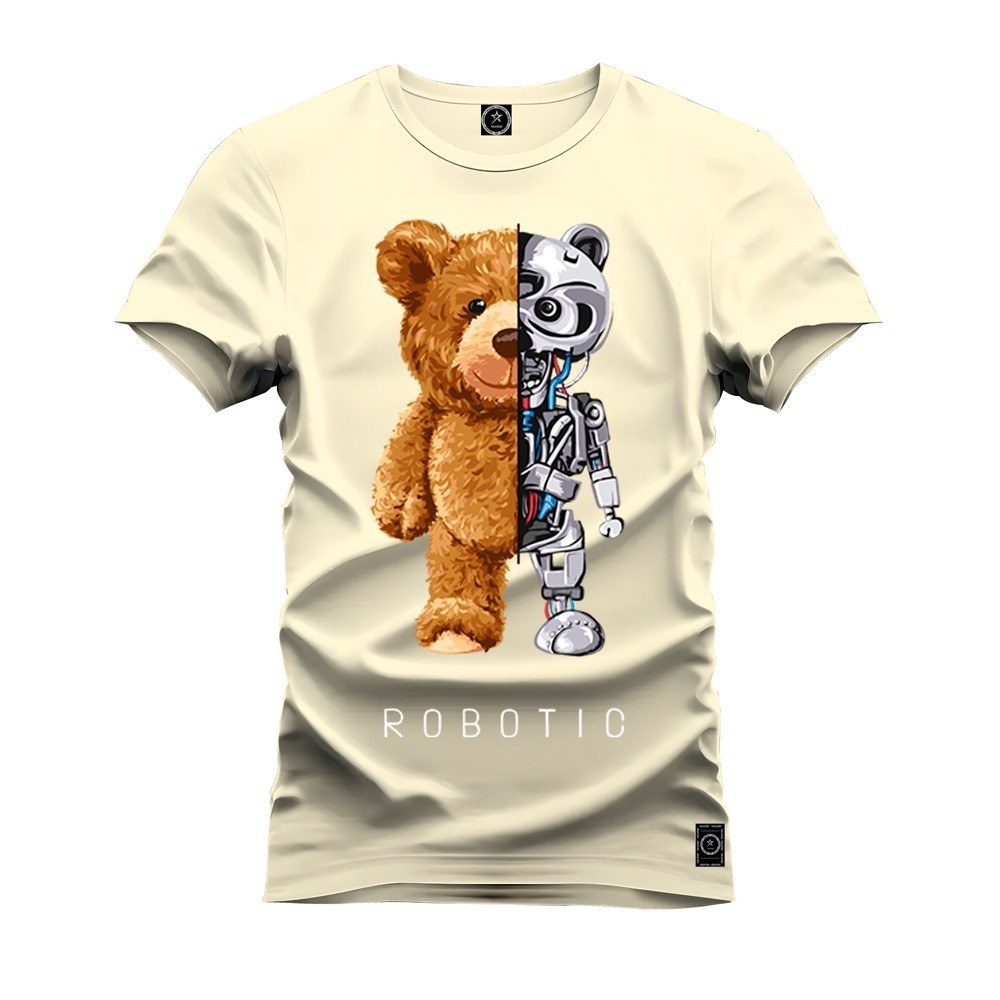 Camiseta Malha Premium Estampada Unissex Urso Robotic