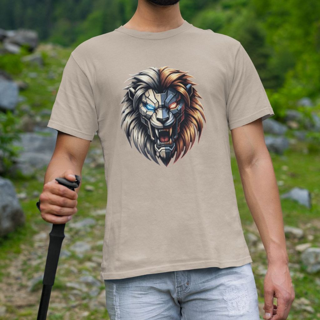 Camiseta Masculina Basica GuGi Estampada Cartoon Robotic Cyber Leão Manga Curta 100% Algodão Premium