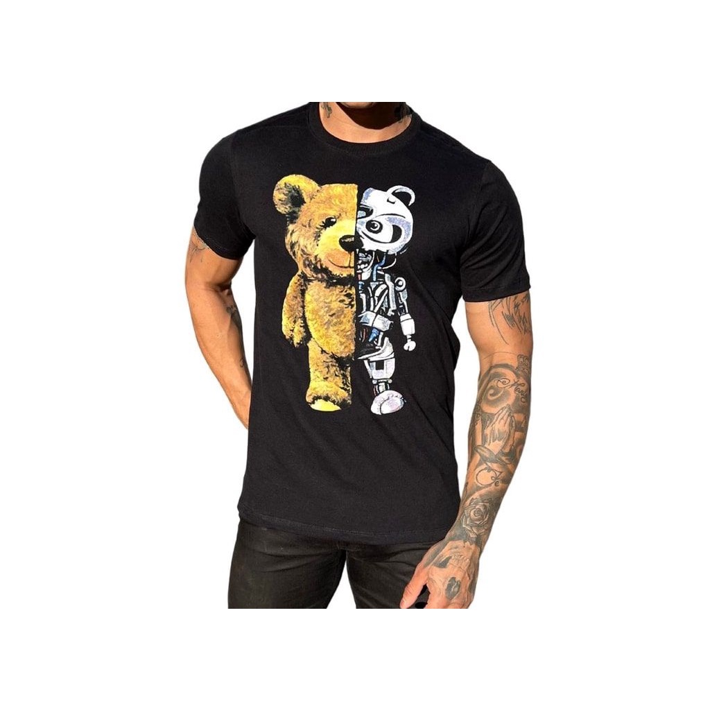 Camiseta Masculina Algodão 30.1 Estampada Robotic Camisa Masculina