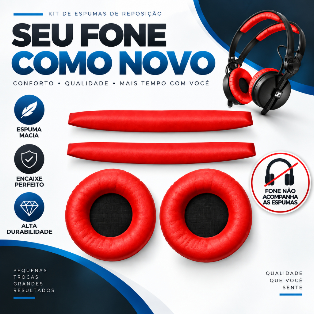 Espumas Almofadas Vermelhas Sennheiser Hd25 / Hd 25 Plus