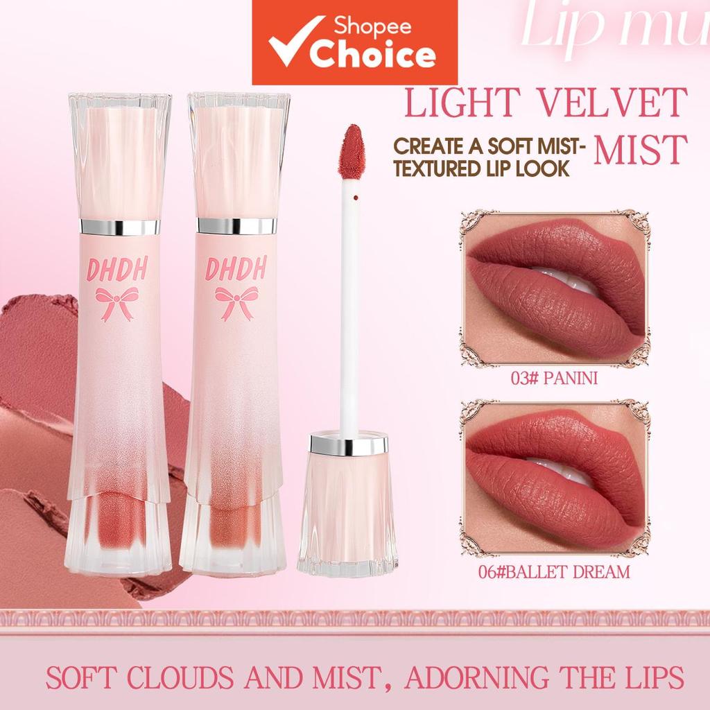 Conjunto de 2 Peças de Lama Labial Fosco DHDH 5,6g, Maquiagem Labial Aveludada, Duradoura e Diária