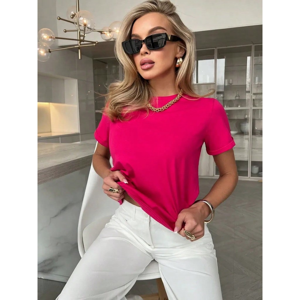 Camiseta Lisa Pink Feminina Novas Várias Cores Básica Lançamento 100% Algodão Novo