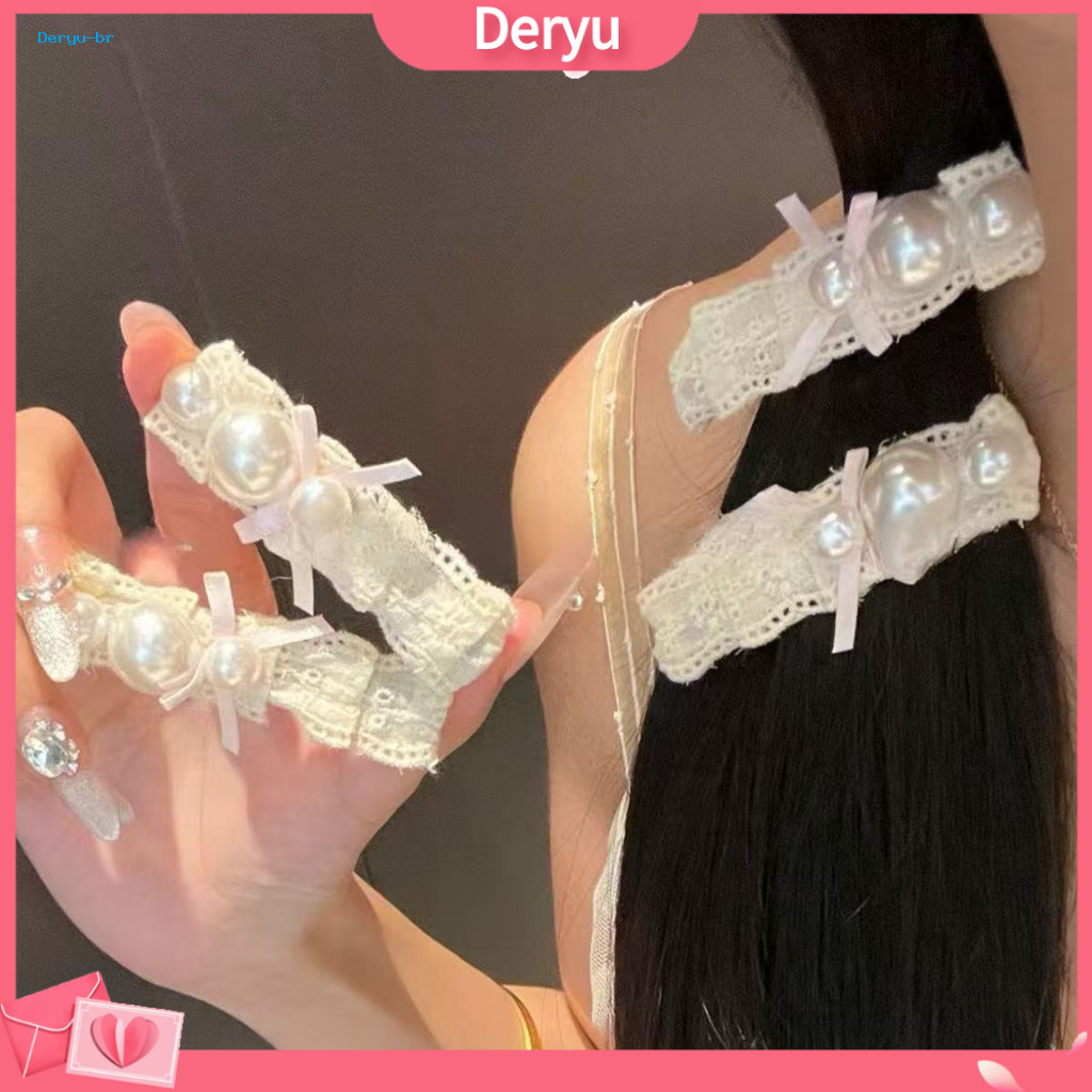 Comfortable Long Wear Hairpin Milky White Lace Hair Clip Mini Pink Bow with Imitation Pearls Soft Metal Clamp – Gentle