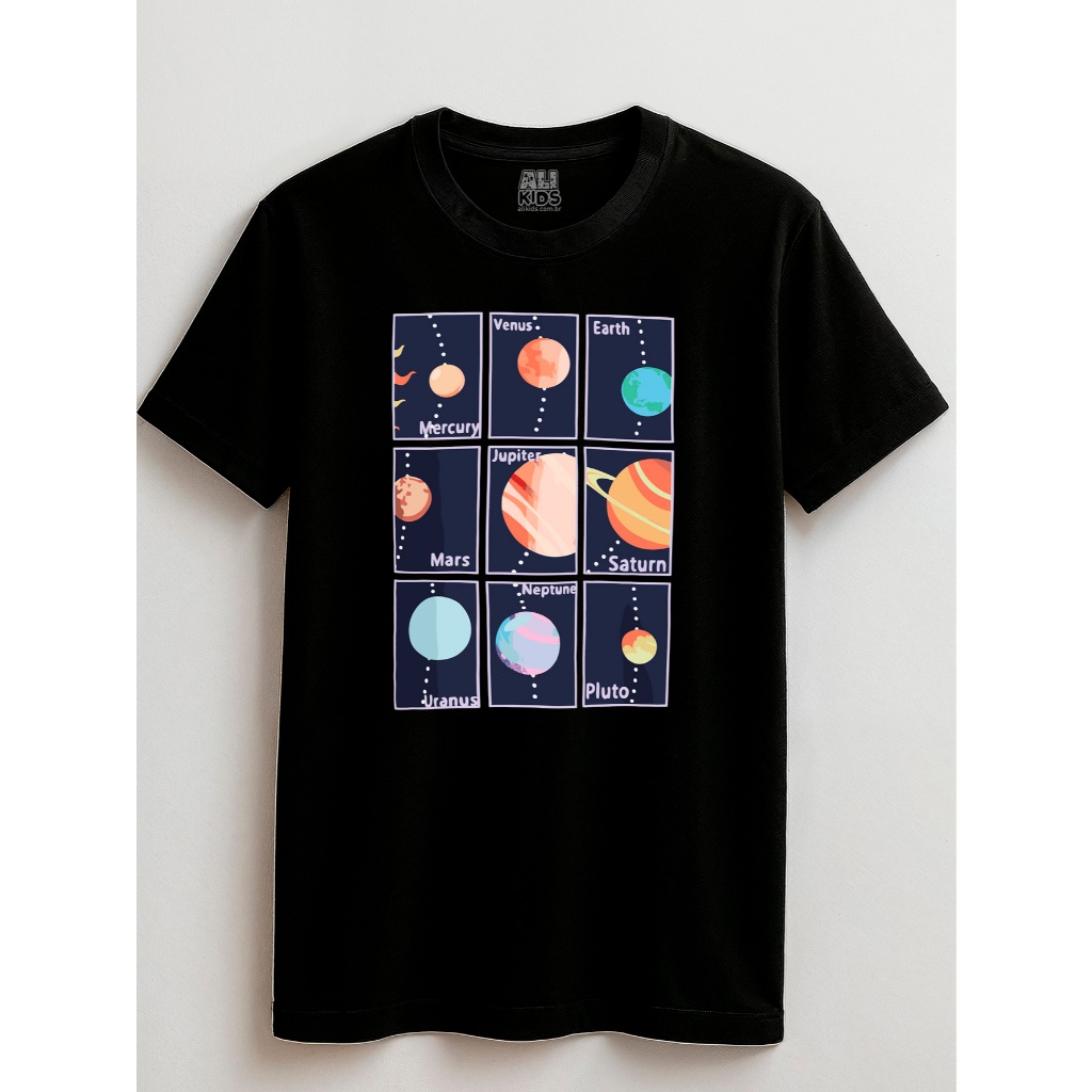 Camiseta Galáxia Solar Juvenil e Infantil 2 ao 16 anos 100 Algodao Urban Astro