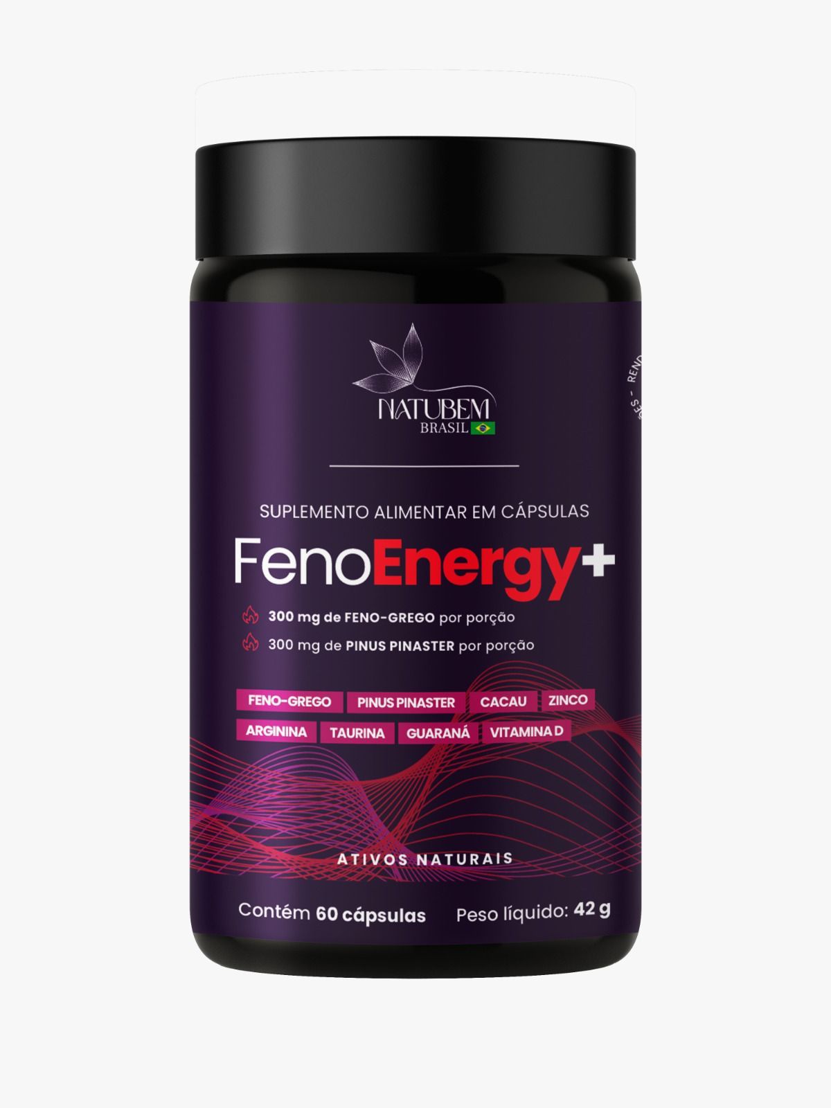 FENOENERGY+ SUPLEMENTO ALIMENTAR EM CAPSULAS DE FENO GREGO, PINUS PINASTER COM TAURINA, ARGININA, EXTRATO DE CACAU, GUARANÁ, VITAMINA D E ZINCO