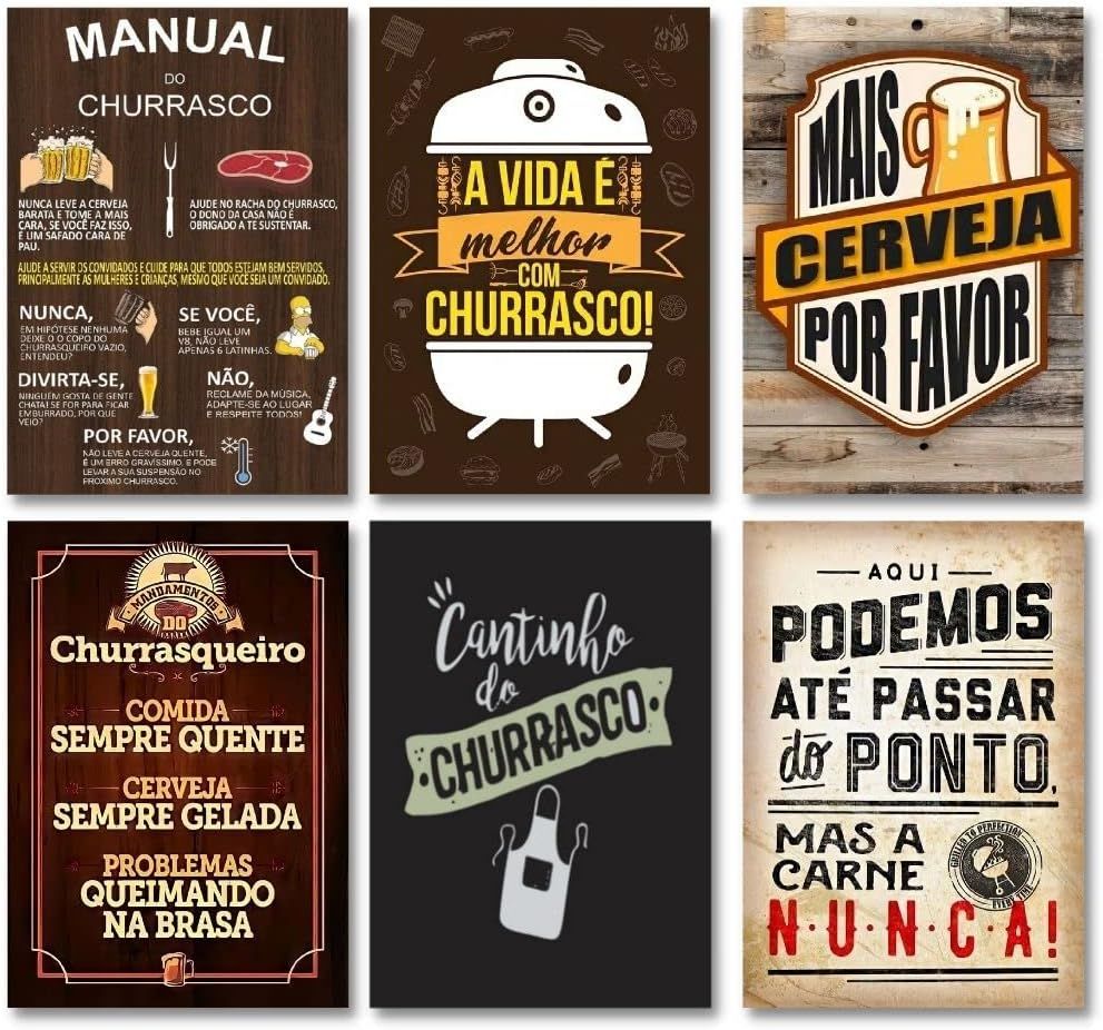 Kit 6 Placas Decorativas Cantinho do Churrasco