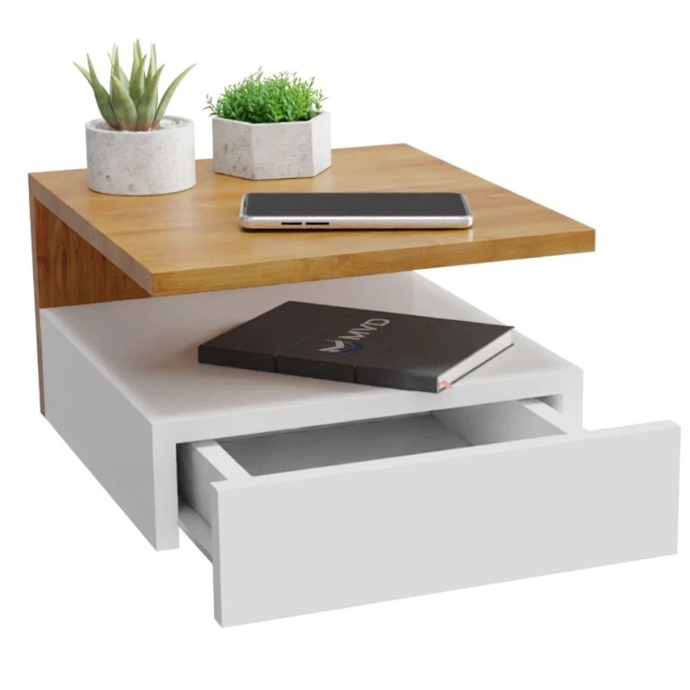 Mesa de cabeceira quarto suspenso com gaveta e prateleira Branca