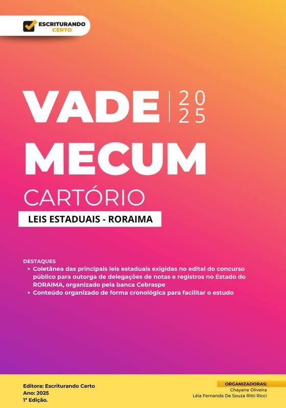 vendas suspensas - VADE MECUM CARTÓRIOS LEIS ESTADUAIS RORAIMA (físico)