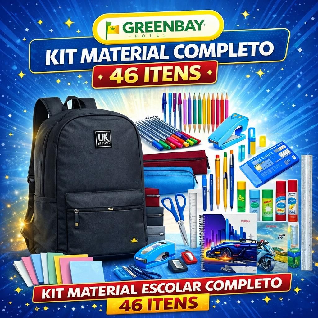 Kit Material Escolar Menino Completo com Mochila Masculina | 46 Itens | Volta às Aulas