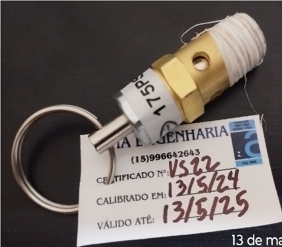 Válvula de segurança 175 PSI com certificado de calibração