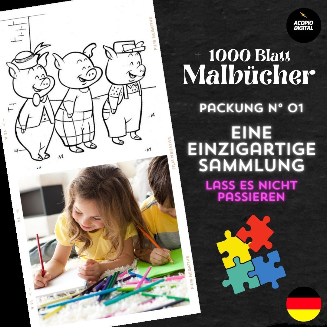 Kindergeschichten zum Ausmalen | Über 1000 Seiten in 11 exklusiven PDFs | Packung Nr. 01