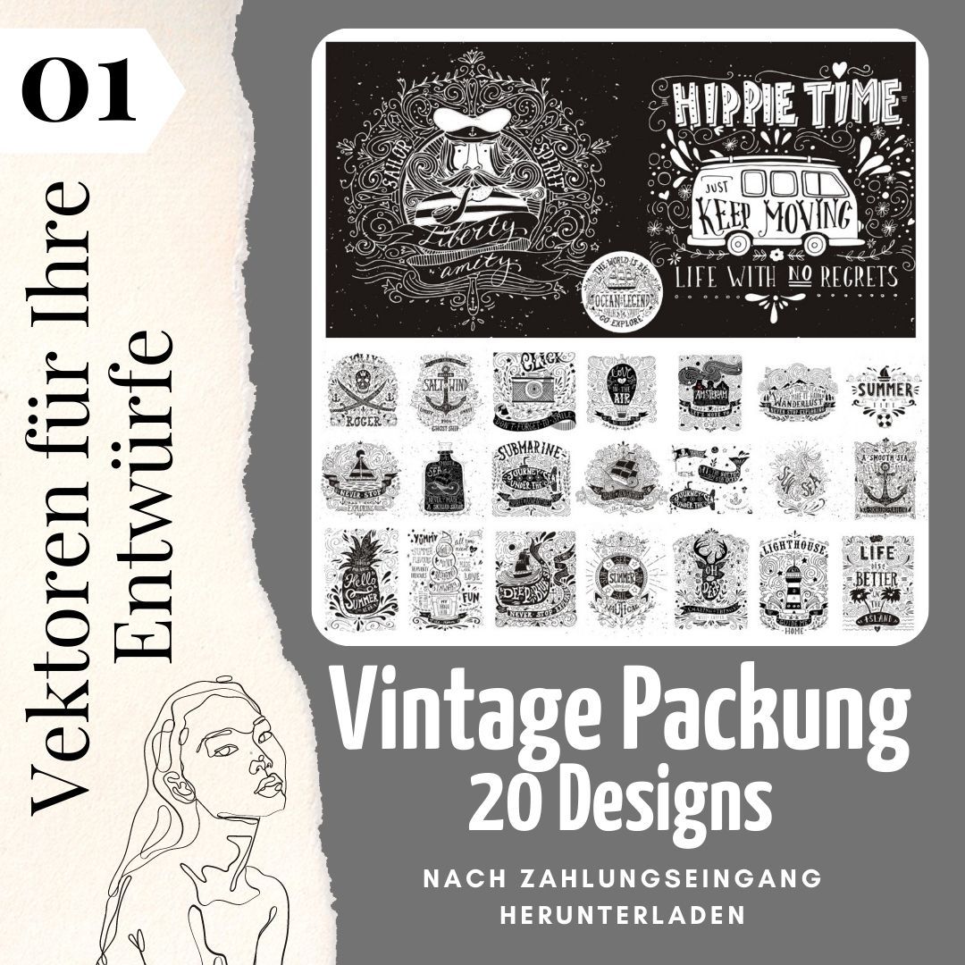 Vintage-Stile-Vektoren | Lasergeschnittene Vektoren | Sublimiert für Tassen und Becher: (Packung Nr. 0001)