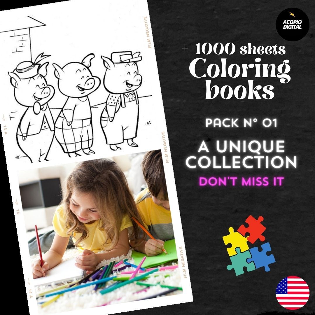 Children's Coloring Stories | 1000+ Pages in 11 Exclusive PDFs | Pack N° 01