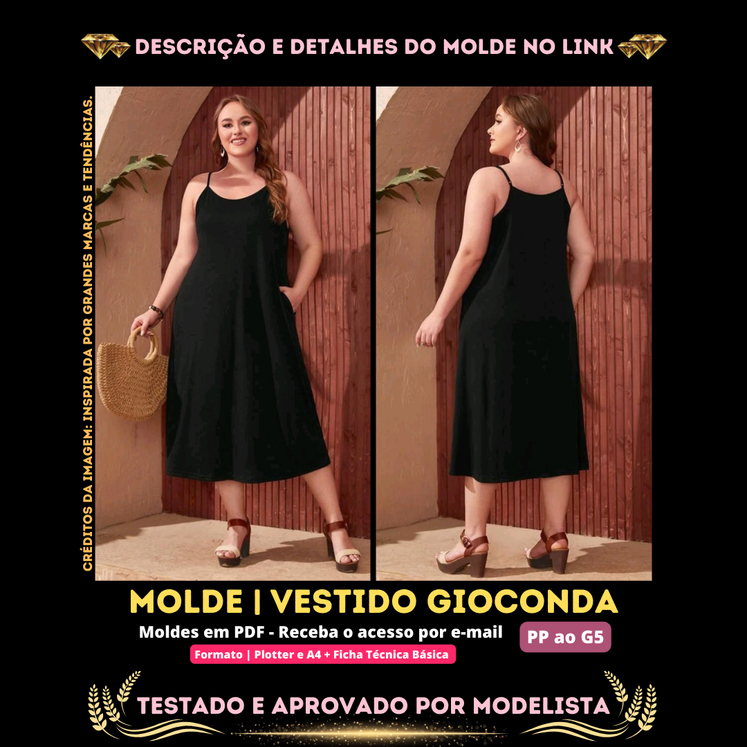 [Molde em PDF] - Vestido Gioconda ID 2615321 [PP ao G5]✨