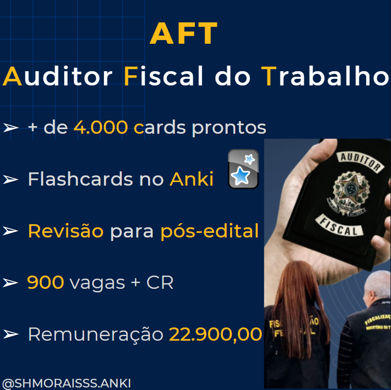 Flashcards AFT - Auditor Fiscal do Trabalho - Pós-edital (atualização por 1 ano)