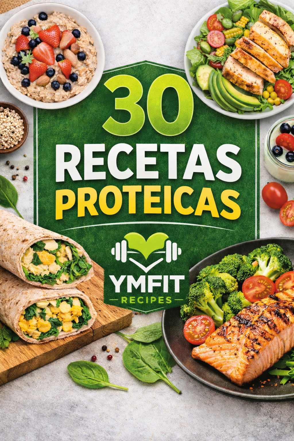 30 Recetas Proteicas-Desayunos, almuerzos y cenas fáciles para comer proteína todos los días sin dietas extremas y 60 Videos de Entrenar en Casa para bajar de peso y Masa muscular - YMFIT Recipes