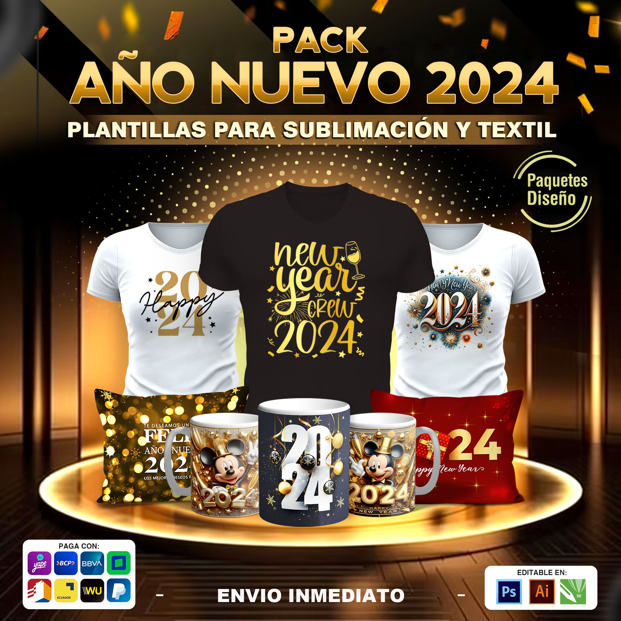 Plantillas Premium para Sublimación y Textil con diseños para Año Nuevo 2024
