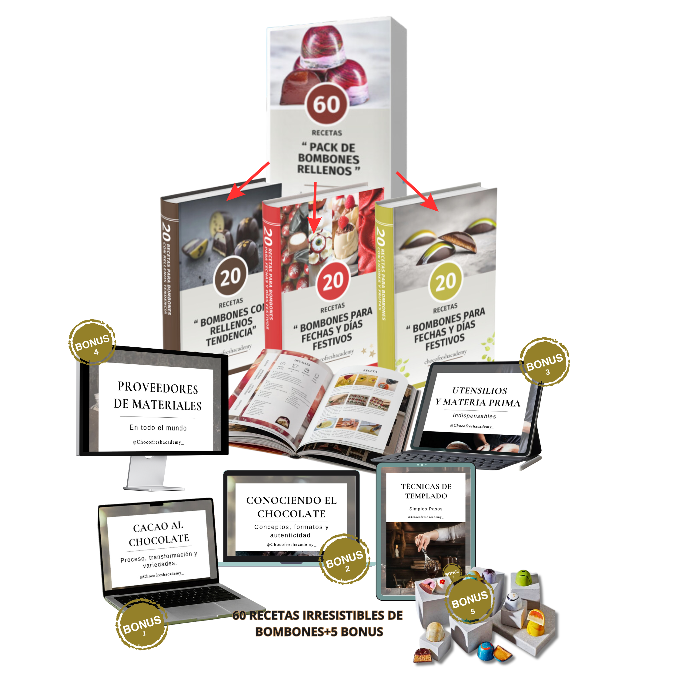 Mega Pack: 60 Recetas de Bombones Rellenos Profesionales con guía gráfica