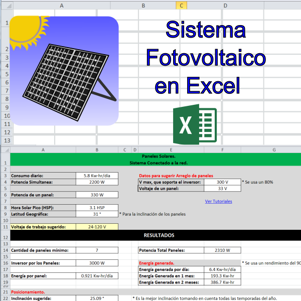 Cálculo de sistema fotovoltaico Excel (Paneles Solares)