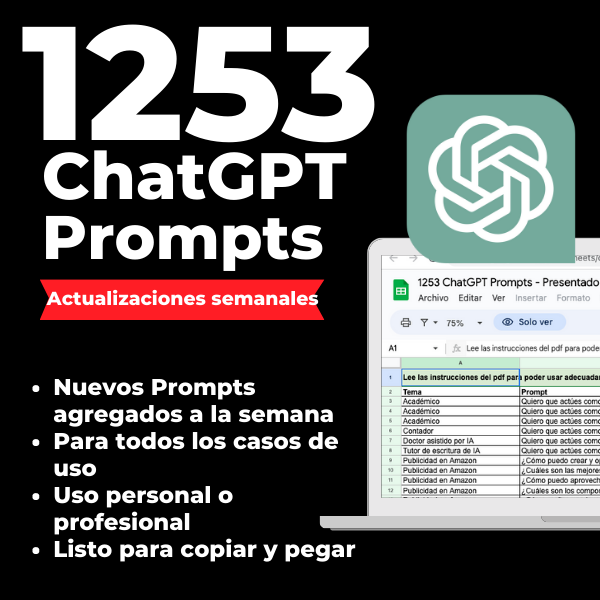 1253 Promtps ChatGTP | Desbloquea todo el potencial de ChatGPT y AI (En Español)