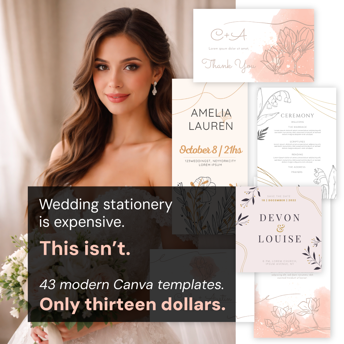 Modern Wedding Stationery Canva Template Bundle (42 Editable Designs)
