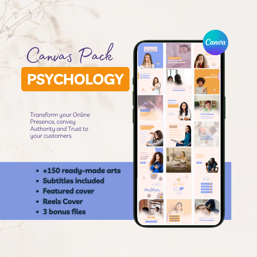 Canvas Pack 150 Professional Psychology Templates | Mental Health: Create Sophisticated Posts for your social network