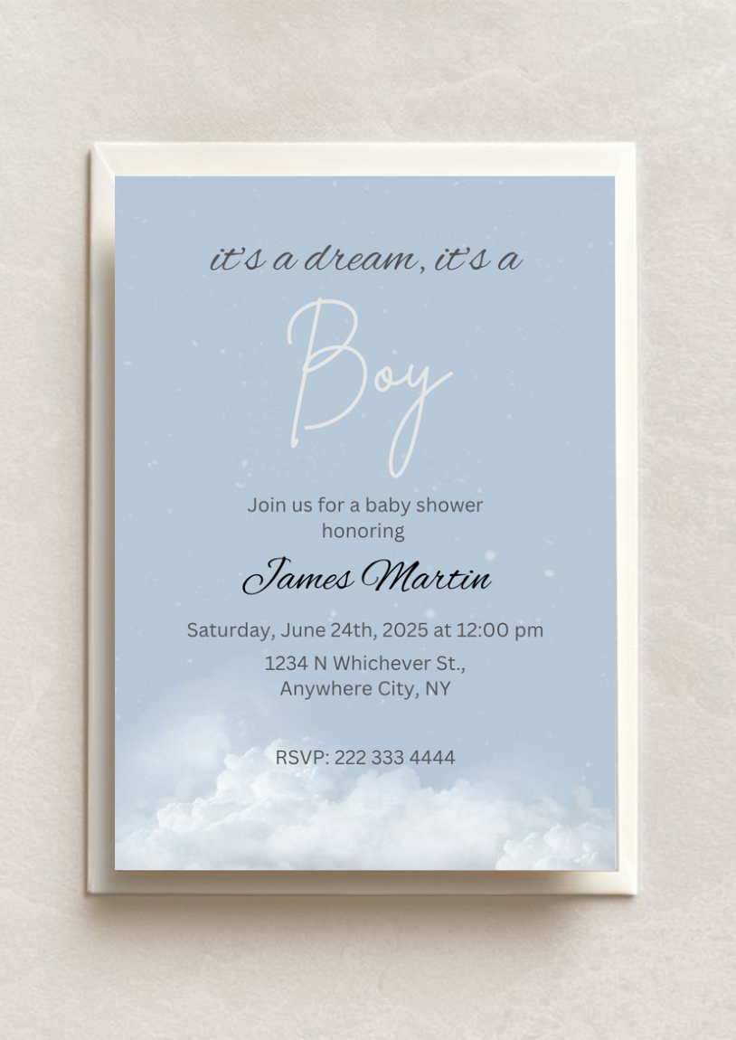 ☁️✨ Dreamy Skies Baby Shower Invitation – A Gentle Welcome for Your Little One ????????