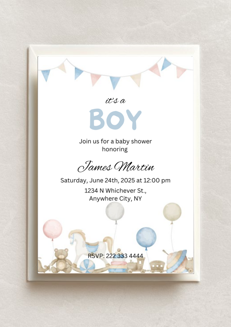 ???? Timeless Elegance: Hand-Painted Baby Shower Invitation ????✨