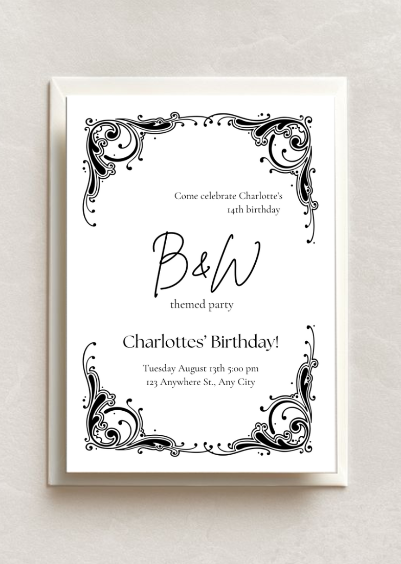 ???? Sophisticated Soirée: Black & White Birthday Invitation Template ????✨