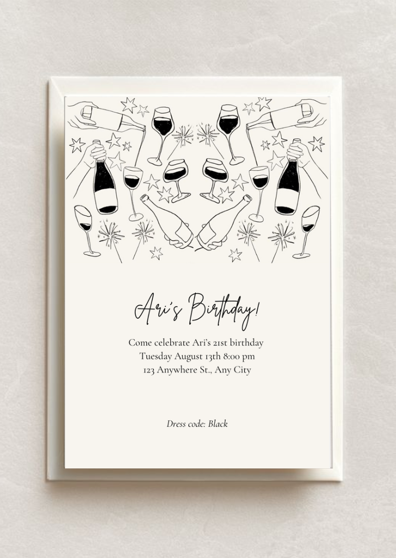 ???? Midnight Elegance - Black Themed Birthday Invitation ✨????