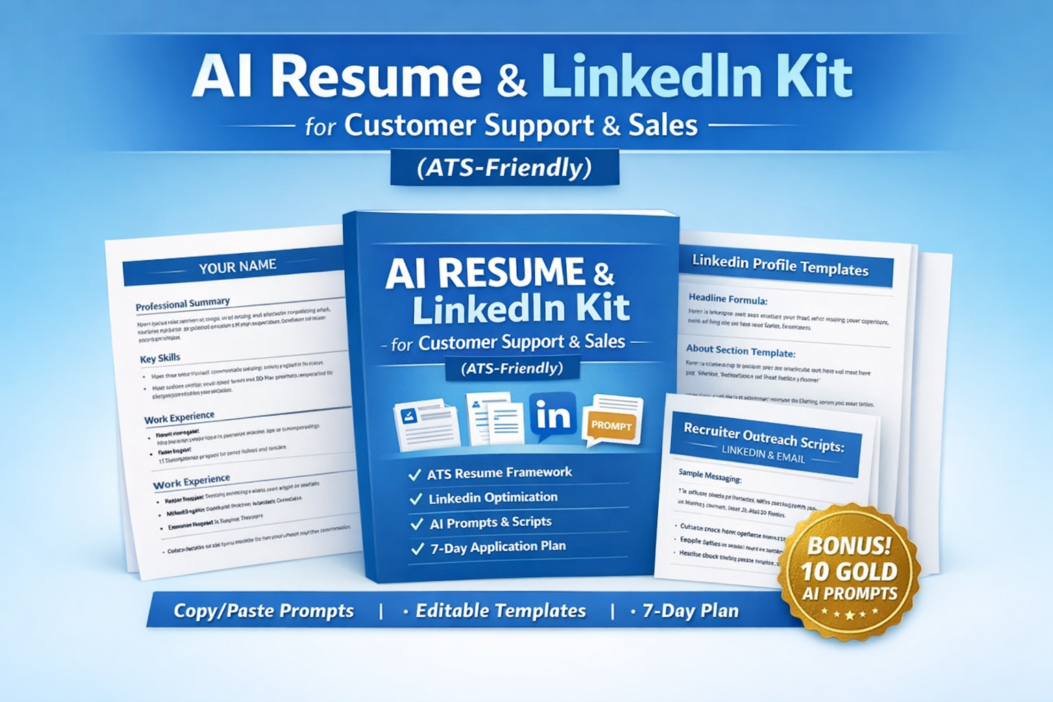 AI Resume & LinkedIn Kit for Customer Support & Sales (ATS-Friendly)