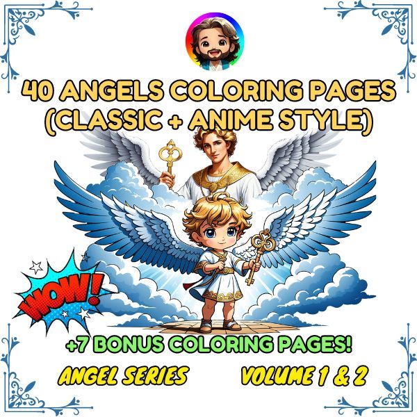 40 angels coloring pages (Anime + Classic Style) - +7 secret pages