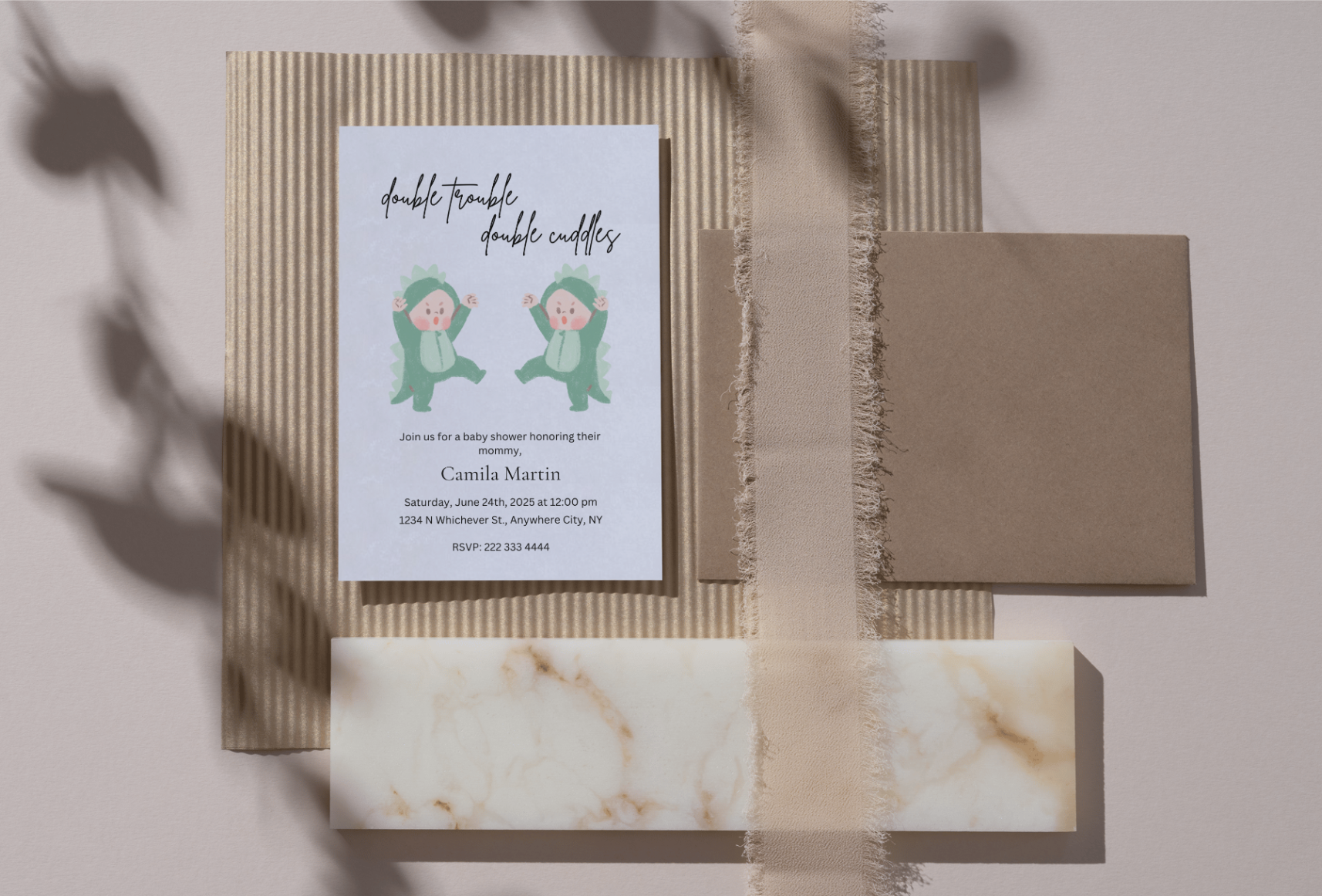 ???????? Double Trouble Twins Baby Shower Invitation – Dinosaur Theme ????✨