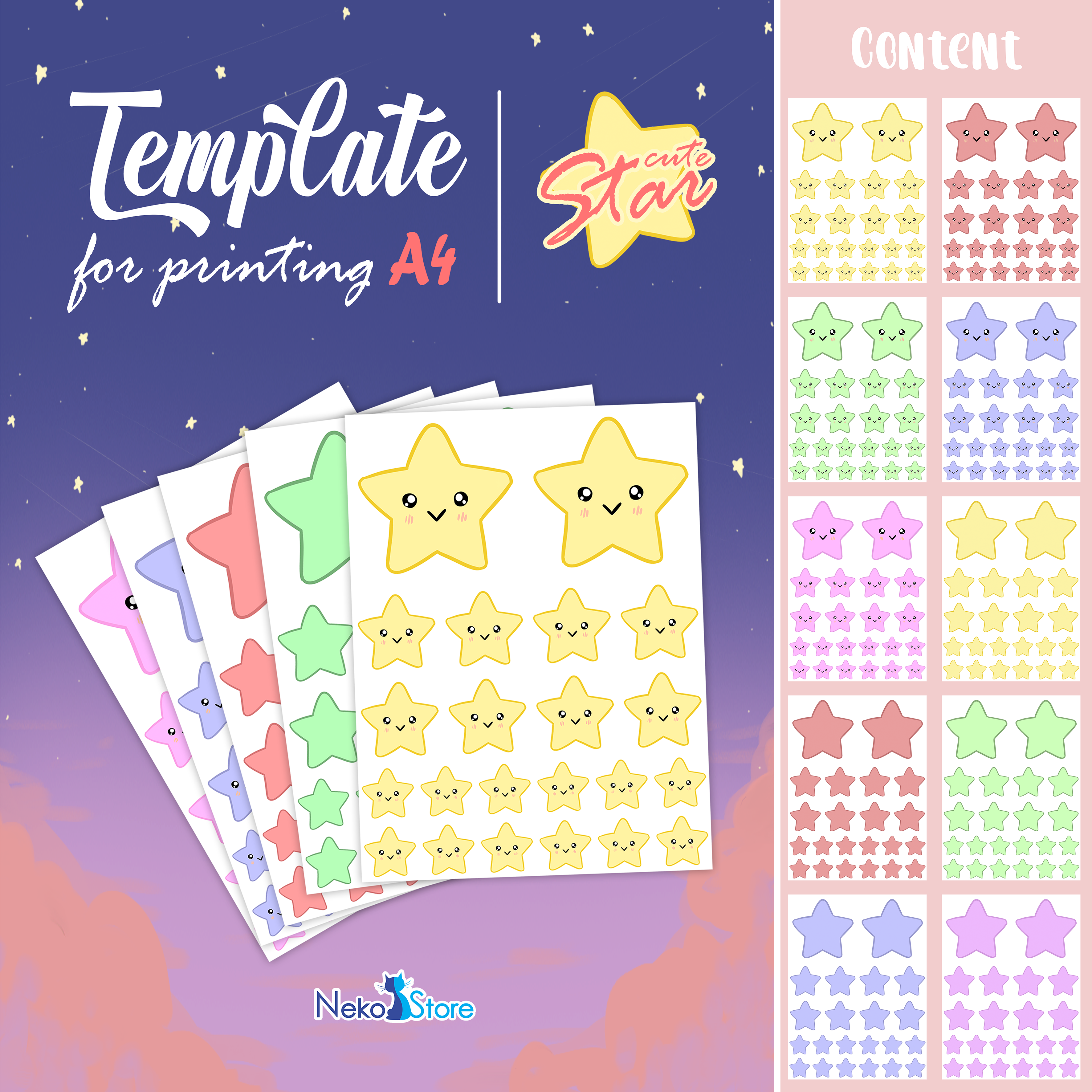 template for printing cute star