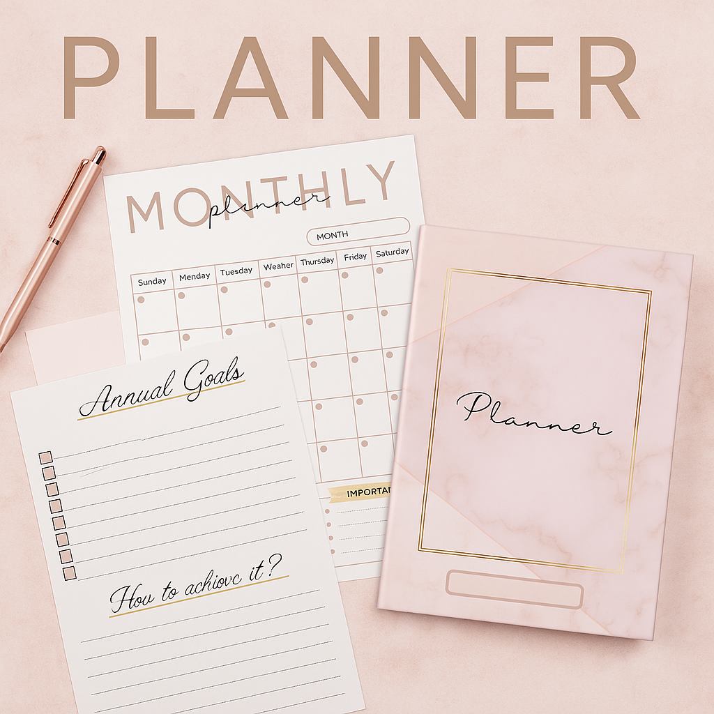 Rose Gold Perpetual Planner - Fillable PDF – No extra app needed