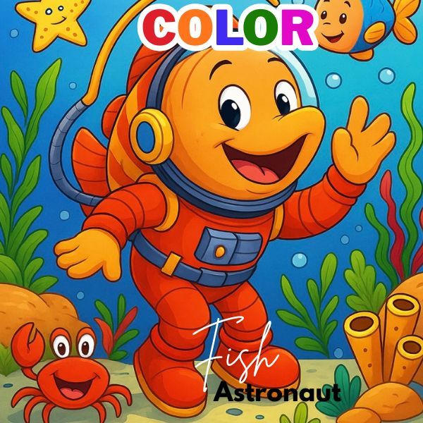 Coloring Book Fish Astronaut