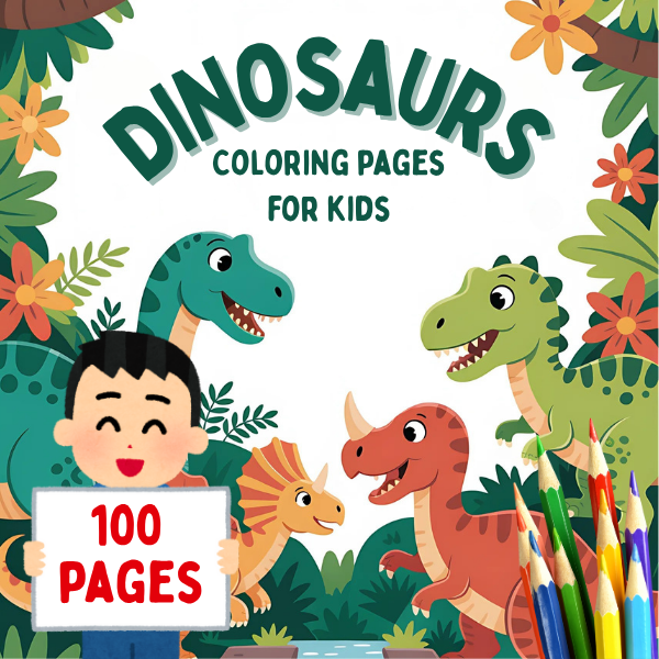 100 Dinosaur Coloring Pages for Kids – Printable PDF Download | Fun, Educational & Creative Activities for Boys and Girls