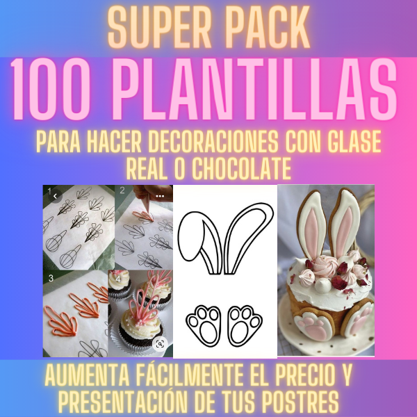 SUPER PACK DE 100 PLANTILLAS PARA HACER DECORACIONES CON GLASE REALO CHOCOLATE