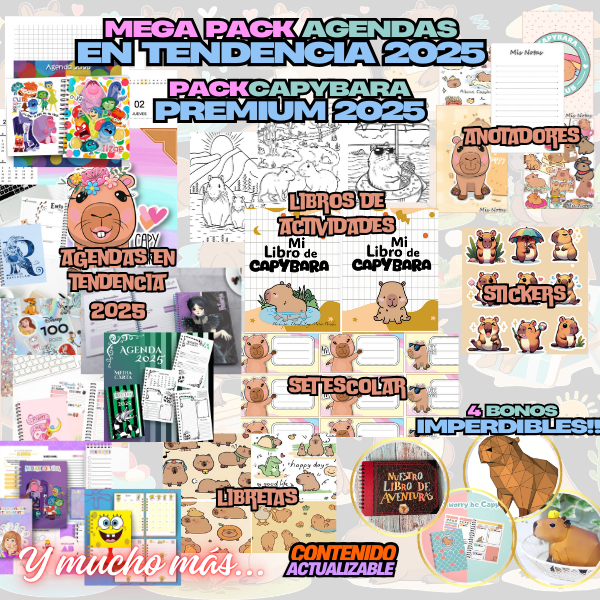 ????MEGA PACK AGENDAS EN TENDENCIA 2025 + ????✨PACK CAPYBARA PREMIUM 2025 + ????4 BONUS IMPERDIBLES