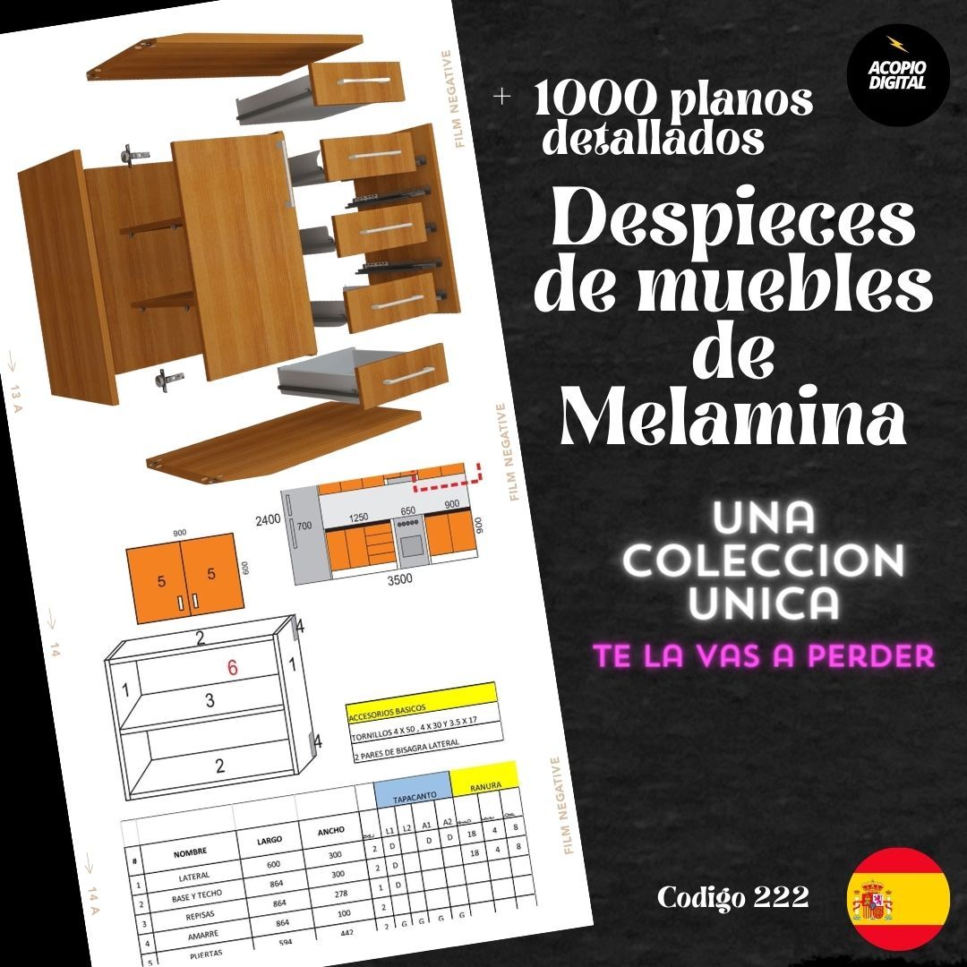 Despieces de muebles de Melamina, + 1000 Planos Detallados