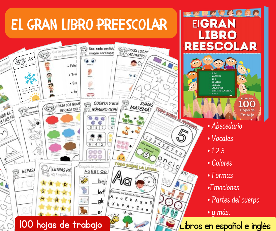 APRENDIZAJE PARA NIÑOS - 3 LIBROS DIGITALES (EL GRAN LIBRO PREESCOLAR, APRENDE EL ABECEDARIO COLOREANDO EL REINO ANIMAL Y ¡TODO SOBRE MI!) LIBROS EN ESPAÑOL E INGLÉS.