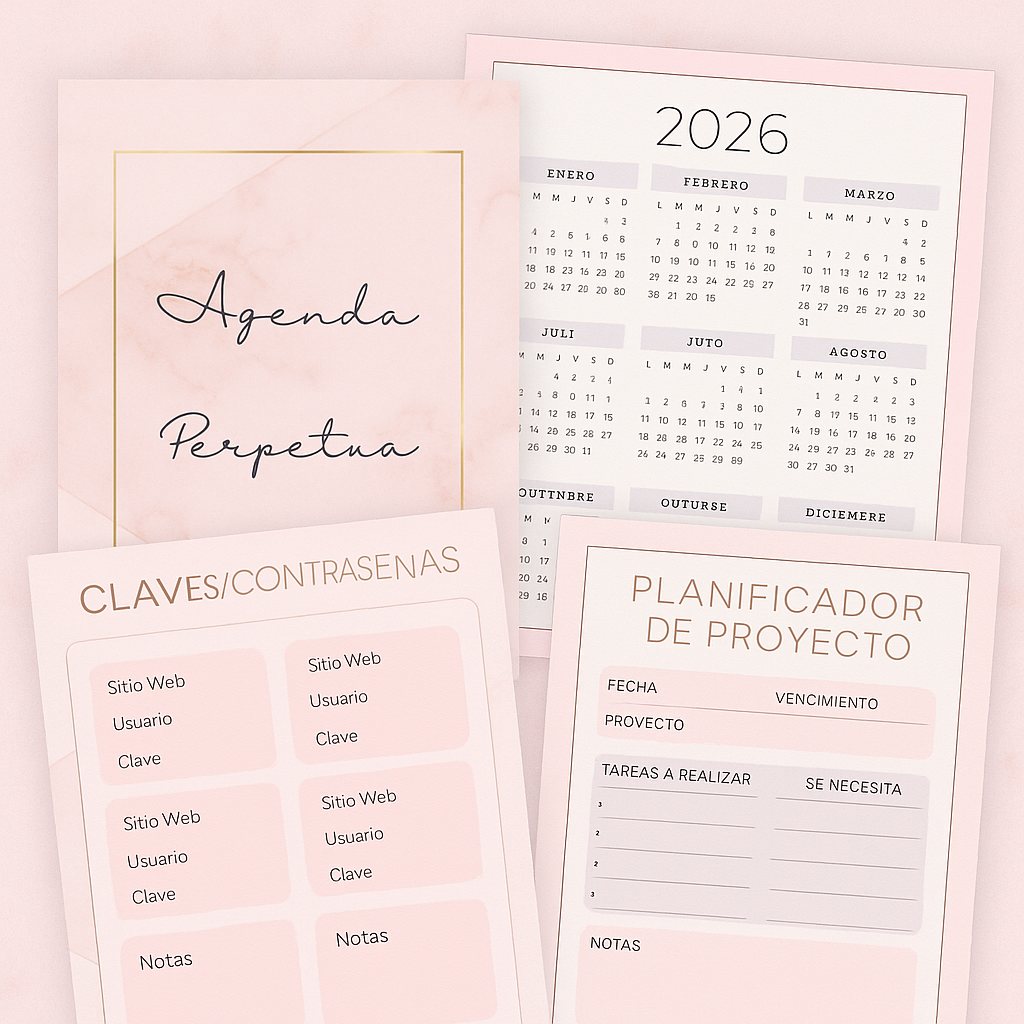 Planner Rose Gold Perpetuo– Bilingüe (Español- Ingles)