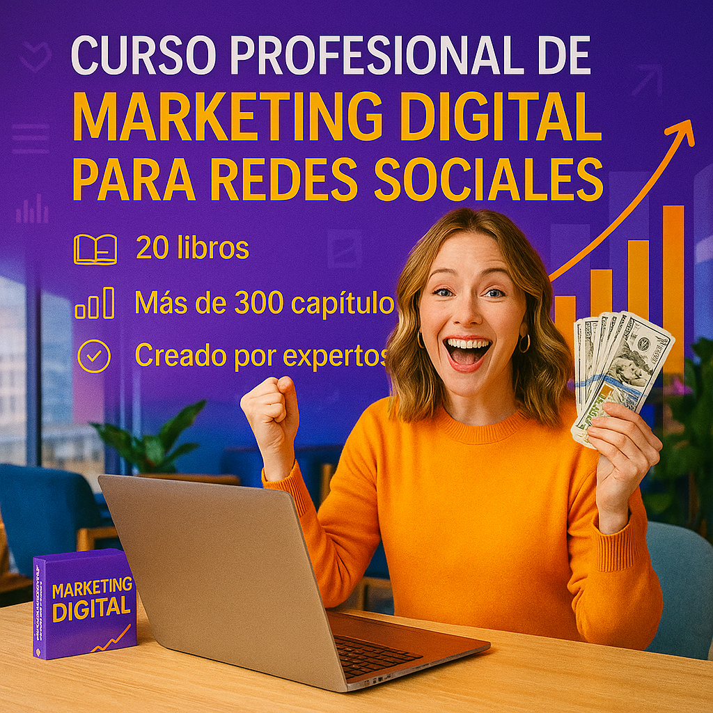 Curso profesional de marketing digital enfocado a manejo de redes sociales (20 E-book + 300 capítulos)-(+20 libros de regalo )