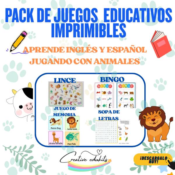 Pack de Juegos Educativos para Imprimir – Aprende Jugando (Español-Inglés)